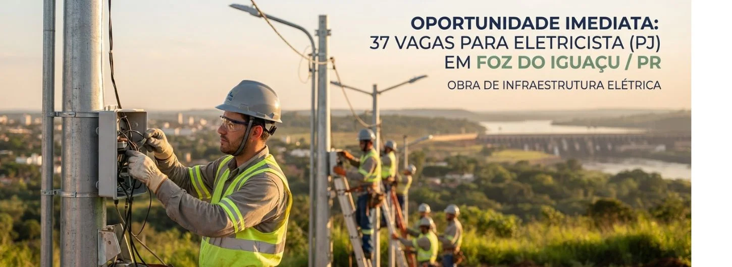 OBRA DE INFRAESTRUTURA EM FOZ DO IGUAÇU: Talento do Vale SC Abre 37 Vagas para Eletricista (PJ)